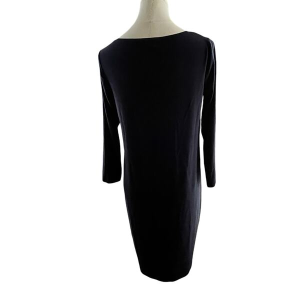 Eileen Fisher Dress XS Petite Navy Blue Tencel Knit V-Neck 3/4 Sleeve Minimalist - Picture 4 of 11